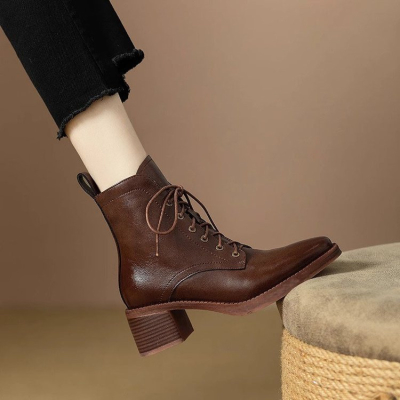 Women Boots Fashion High Heel Retro British Style Versatile Design Sense Trendy Triple Black Brown fashion