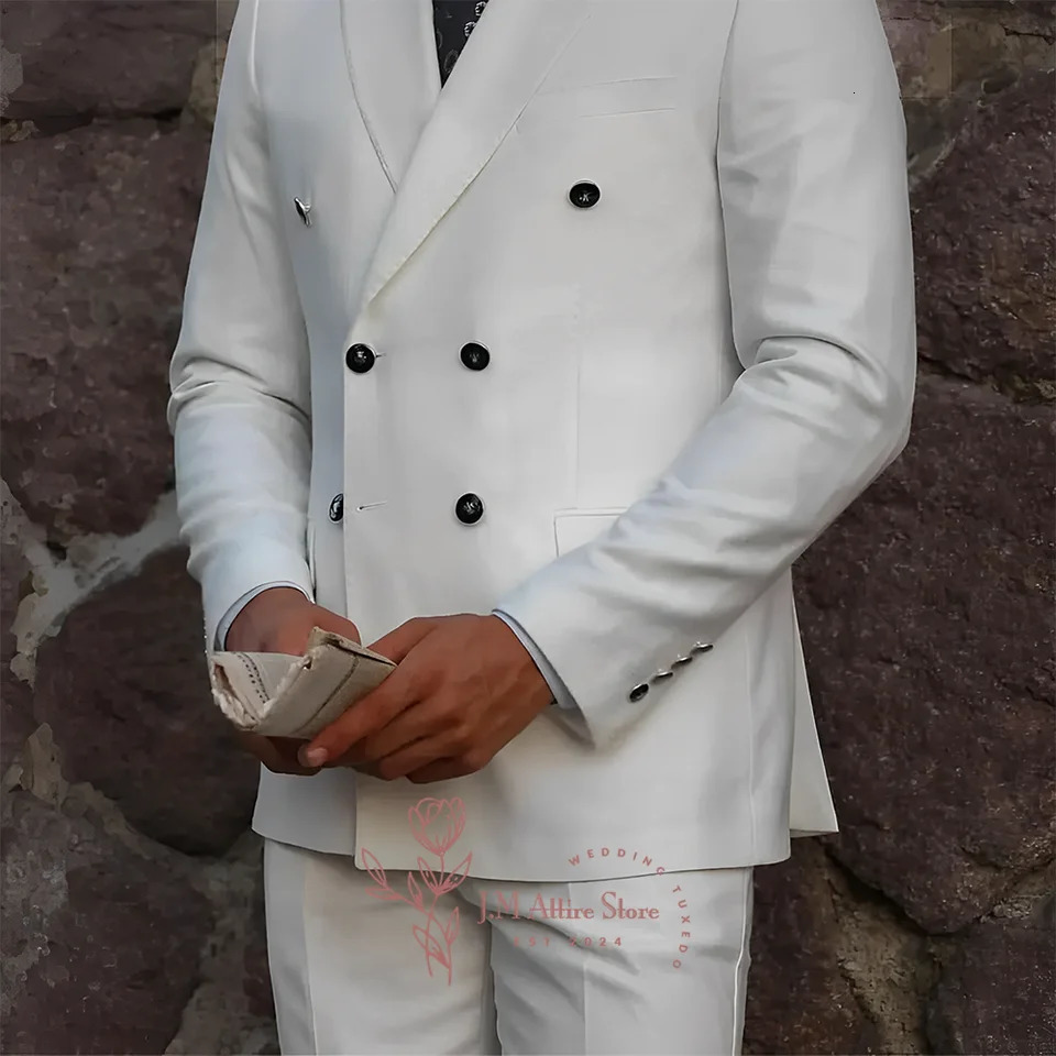 Prime Ivory Mens 2piece Jacket Pants Double breasted Blazer for Wedding Groom Prom Party Valentines Dating Custom Tuxedo 250107