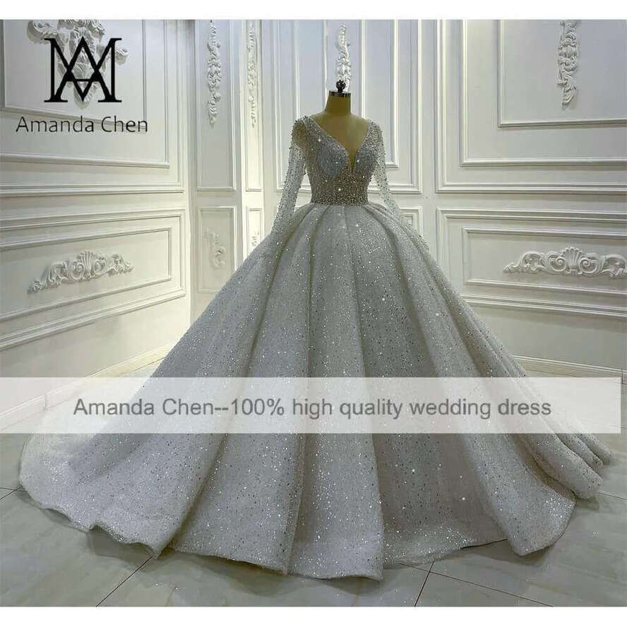 Pearls Sheer Glitter Wedding Dress