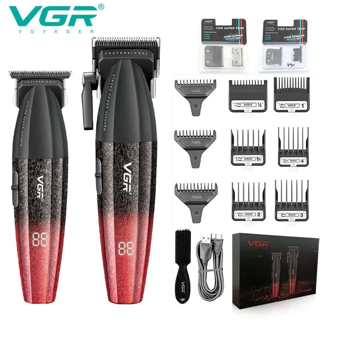 VGR Clipper Barber Professional Trimmer Cordless Cutting hine 9000 RPM Haircut Adjustable Hair Clippers Men V-640