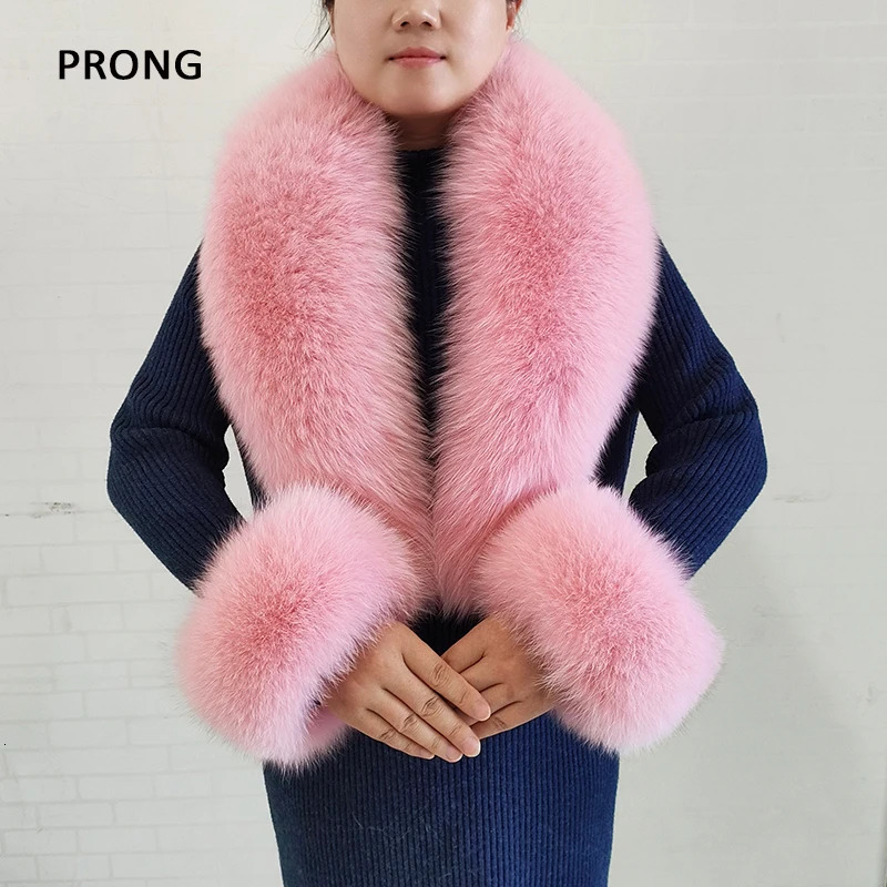 Winter Real Fox Fur Collar Cuffs Set Neck Warmer Fur Scarves Shawls Natural Fox Fur Collar Scarf Women Men Coat Warm Accessories 250106