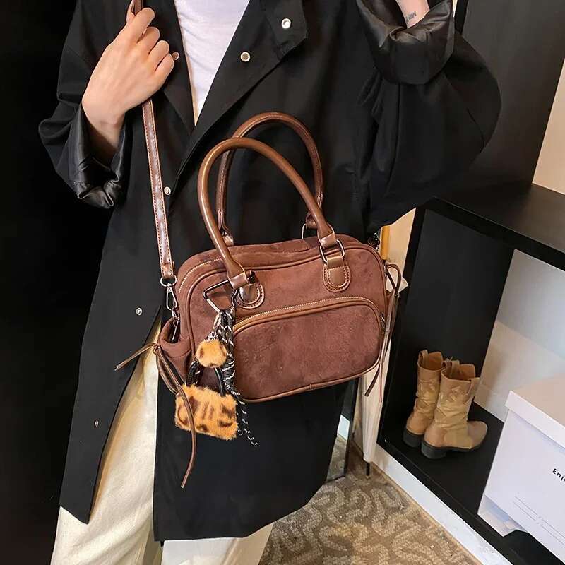 Ddmymarket Retro Small PU Leather Top-handle Bags for Women 2024 Winter Y2K New Fashion Crossbody Shoulder Bag Handbags