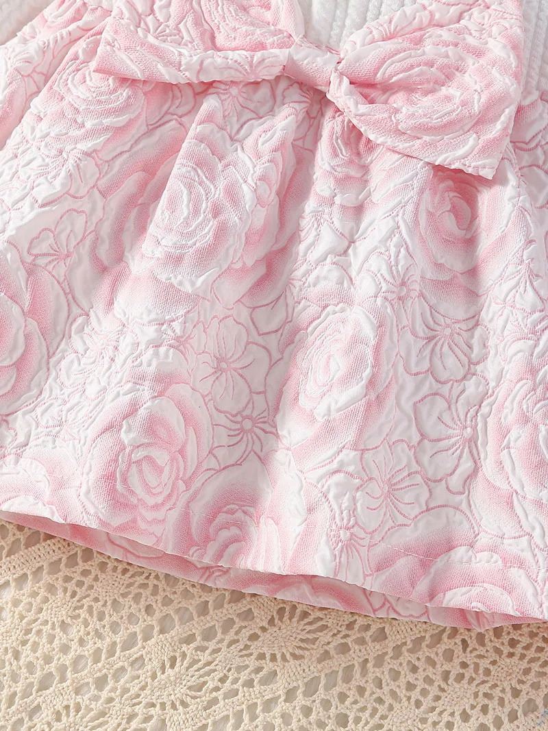 Spring Baby Childrens Clothes Girls Princess Dress 0-3Y Cute Pink Flower false 2pcs Patchwork Dress Toddler Outfit 250107