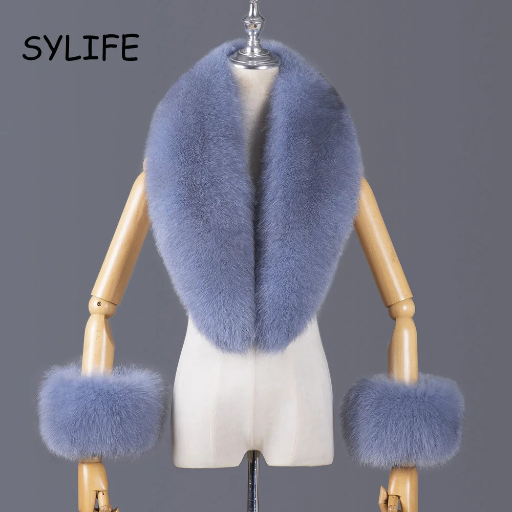2024 Real Fox Fur Collar Winter Women Fur Scarf Natural Furry Fur Collar and Cuffs Set Neck Warm Fox Fur Scarves for Coat 250106