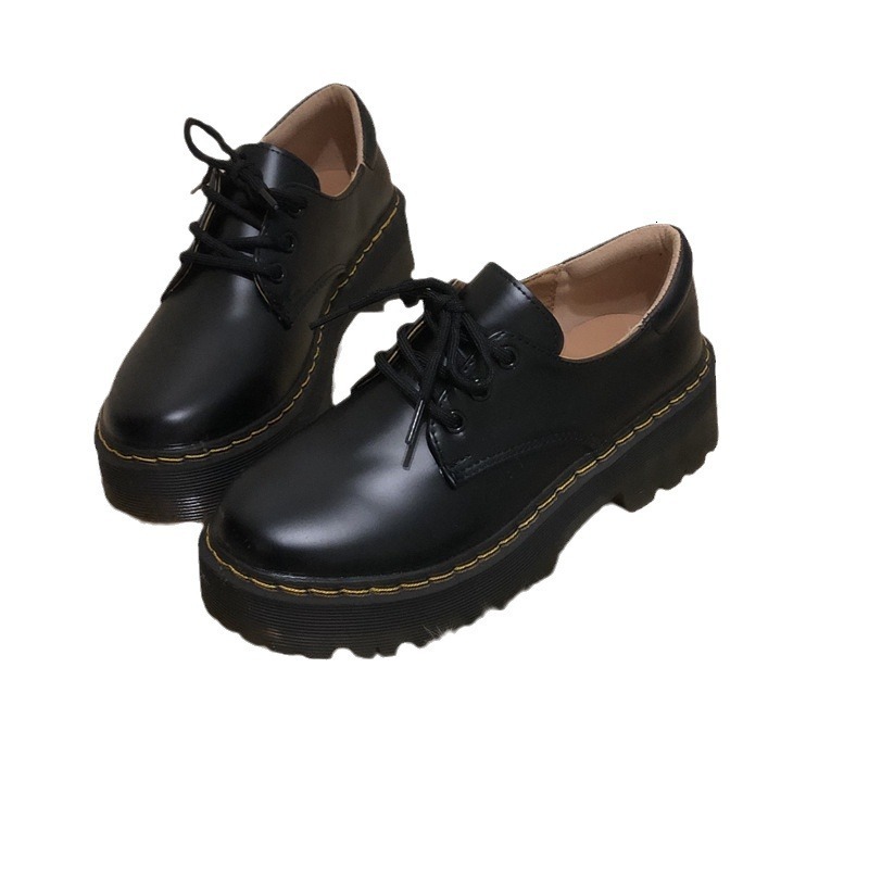 Yang Mi's Same Three Hole Thick Soled Martin Leather Shoes, Women's Retro British College Style Round Toe Mary Jane JK Single Shoes