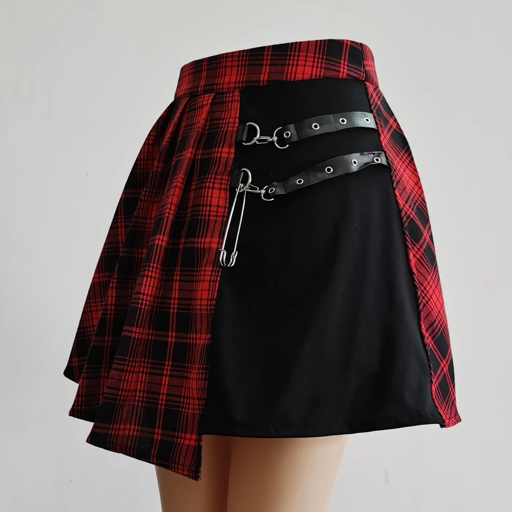 Gothic Sweet Women Pleated Skirt Fashion Plaid Mini High Waist Chic Kawaii Summer Casual Ladies 250106