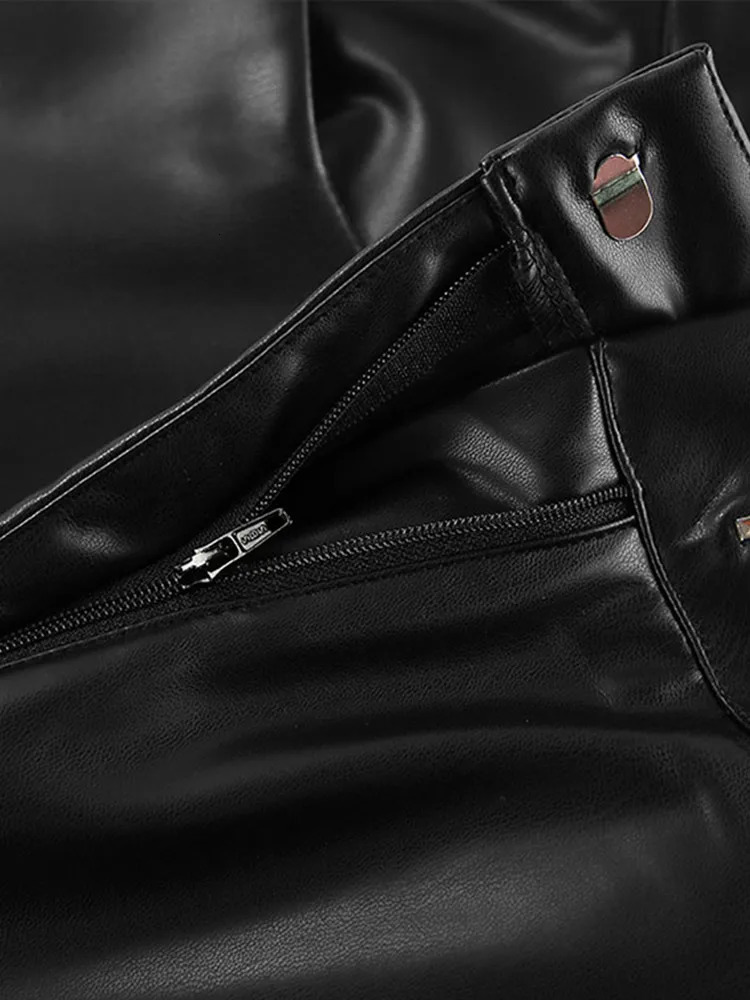 Chic Pu Leather Pants For Women Locomotive High Waist Loose Female Long Trousers Autumn Casual Black Ladies High Street Bottom 250106