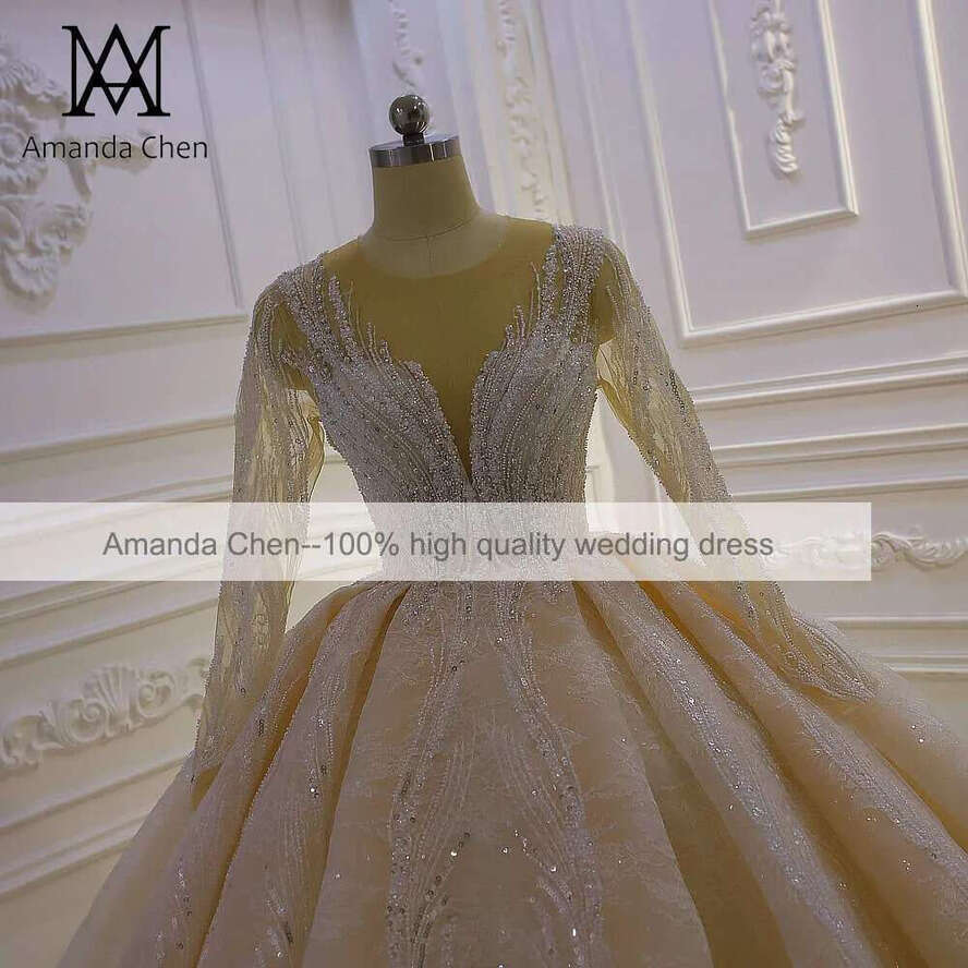 Lace Appliques Champagne Wedding Dress