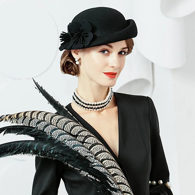 Women Beret Winter Hats Double Flower Ladies Hat Wedding Party Church Fedora Hat Fancy 250106