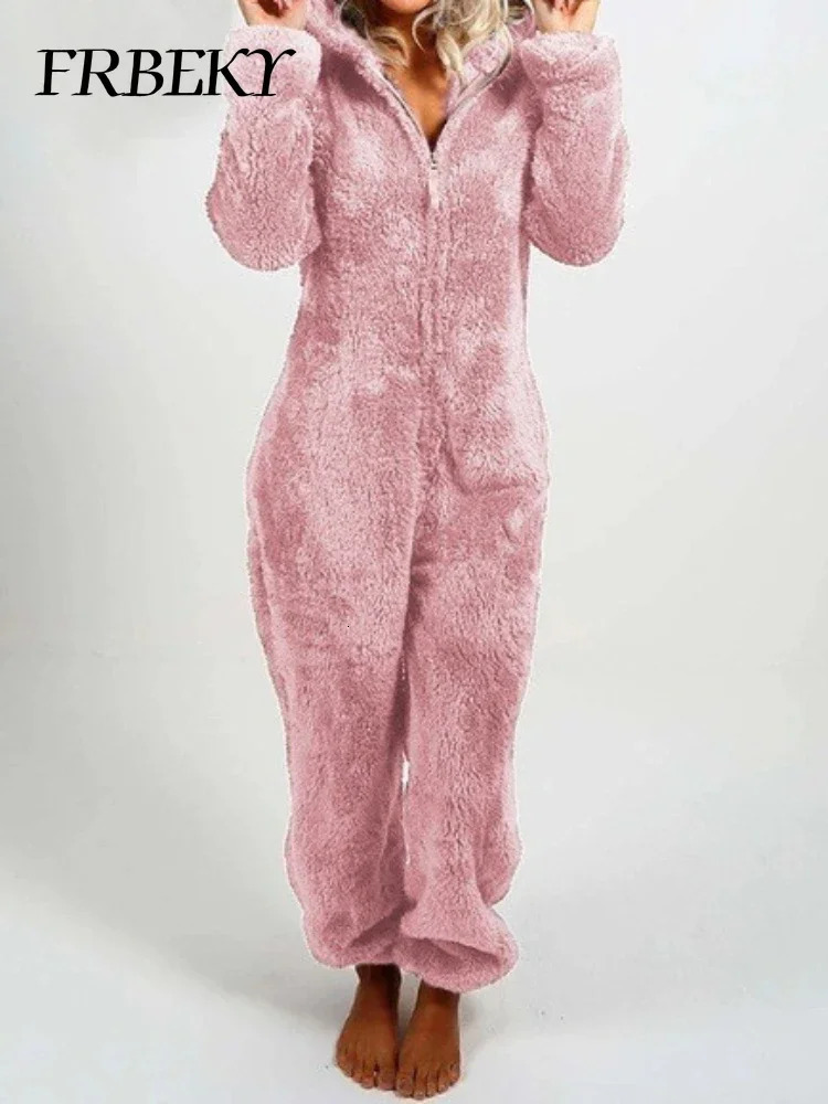 Jumpsuit Women Autumn Winter Thickened Hooded One Pieces Elegant Overalls for Full Length 250103