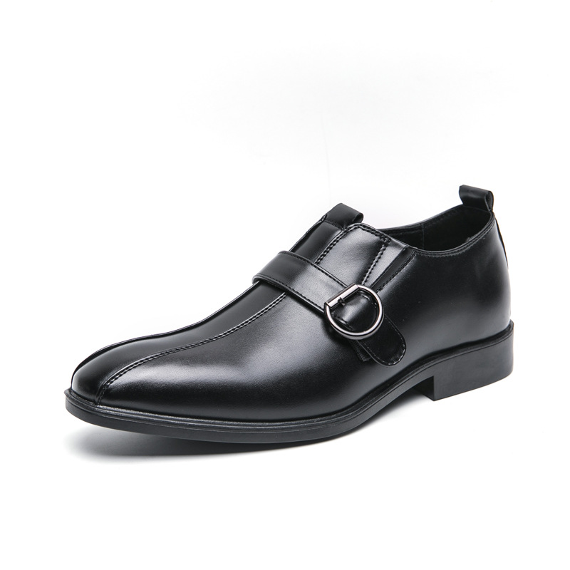 Men Dress Shoes Pointed Toe Leather Shoes Trendy British Style Business Formal Wear Wedding High-end Triple Black Brown Blue Free shipping
