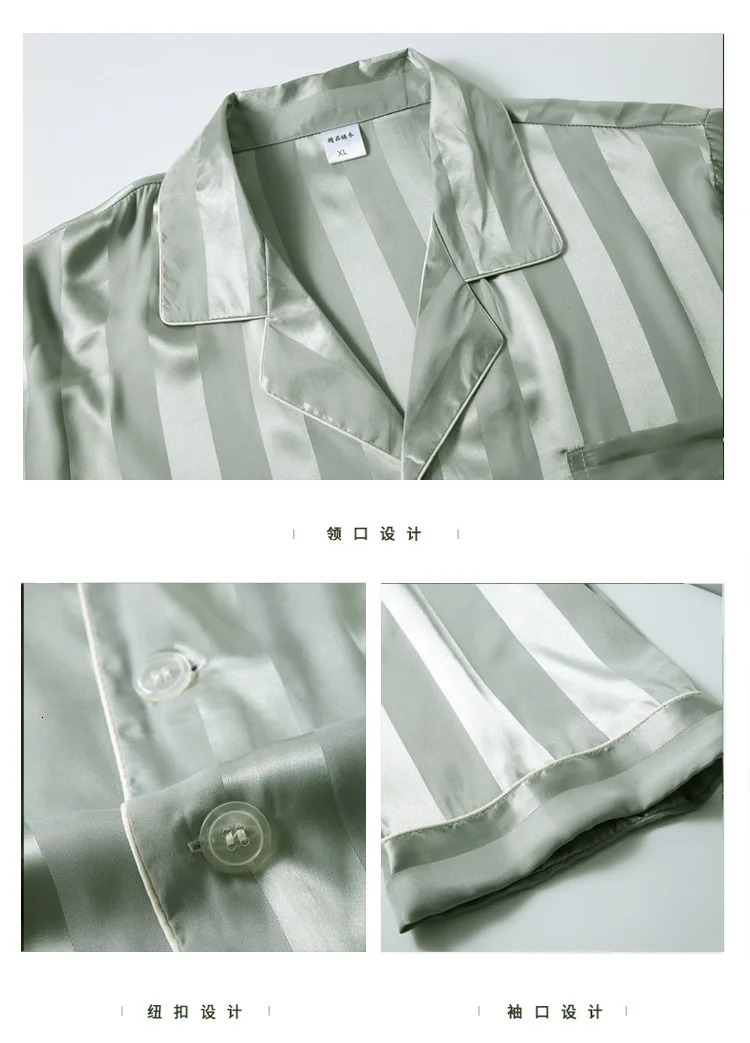 Sleepwear Men Pajamas Trousers Long Sleeve Short Shorts Pijama Sleep Printed Silk Satin for Sets 250103