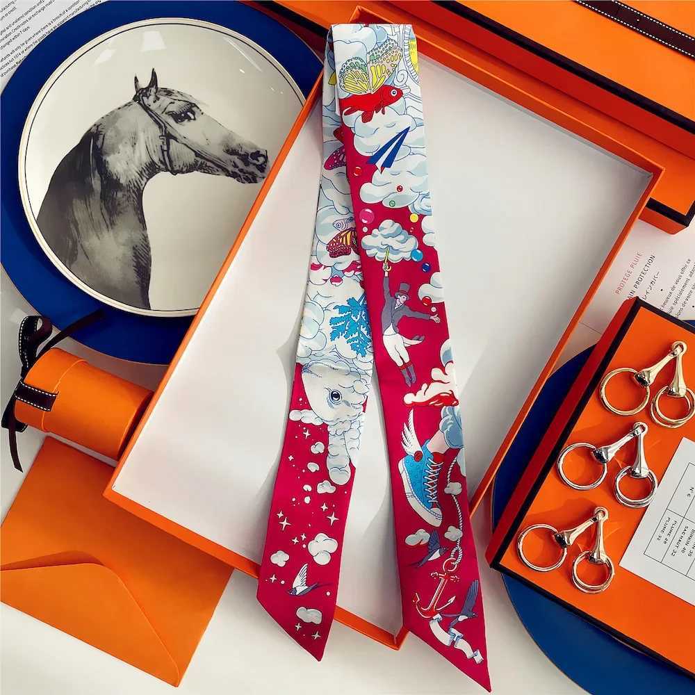 Ultra thin scarf womens luxury brand silk twill printed tie bag handle ribbon headband womens headscarf design silk scarf W250106
