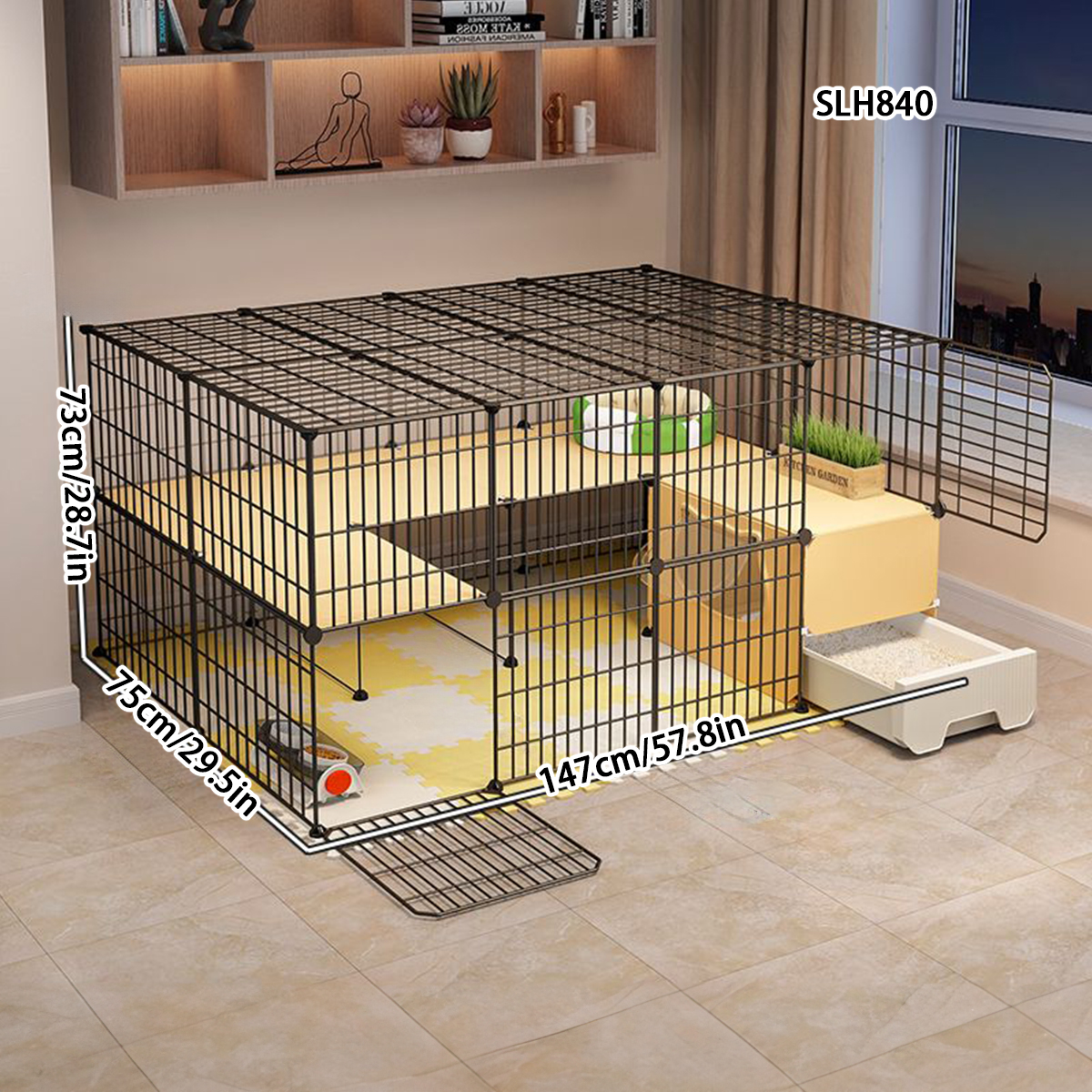 Spacious Dual Layer Indoor Cat House with Bedroom, Bathroom, and Lounge Area - Ideal Pet Habitat