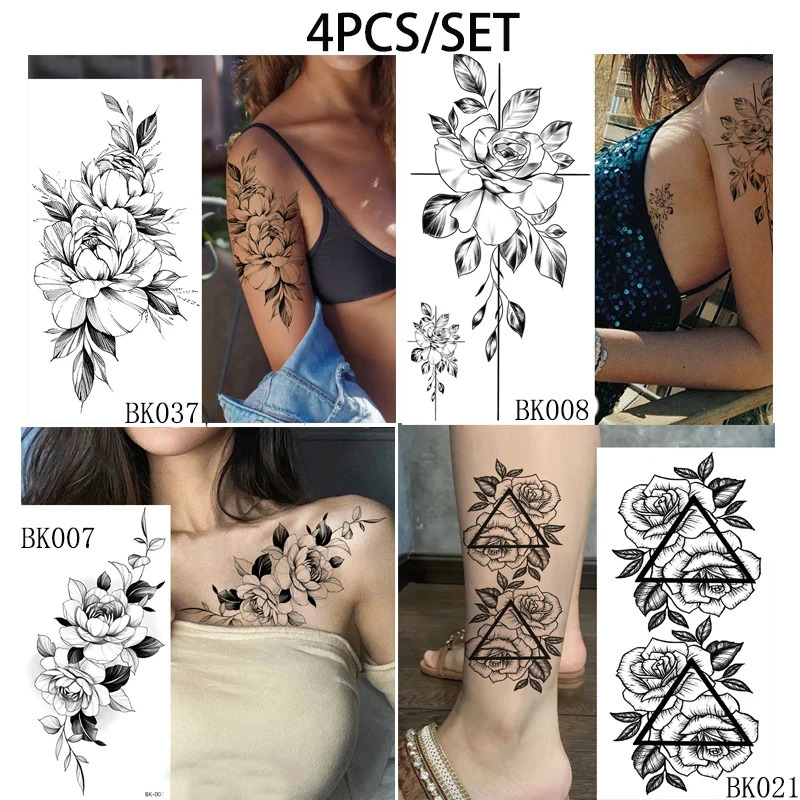 Temporary Rose Flower Skin Tattoo Stickers Removable Blossom Flase Tattoos for Apart arm and shoulder Neck Back 241230