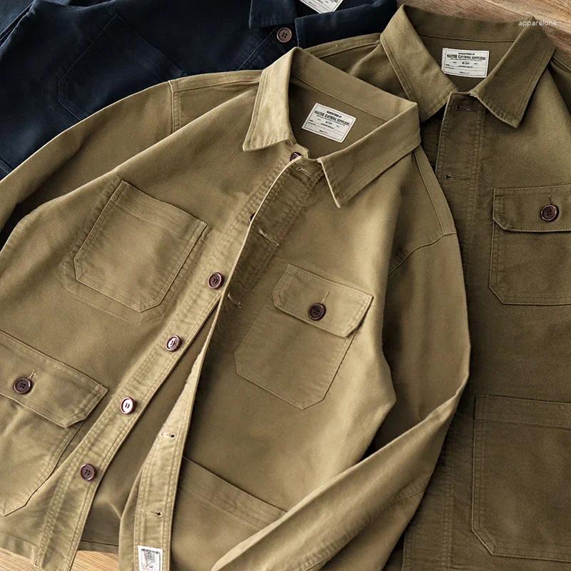 Mens Jackets Cargo Jacket Chore Utility 4 Pockets Military Tatical Workwear Vintage Casual Menswear Spring Autumn Outdoor Clothes