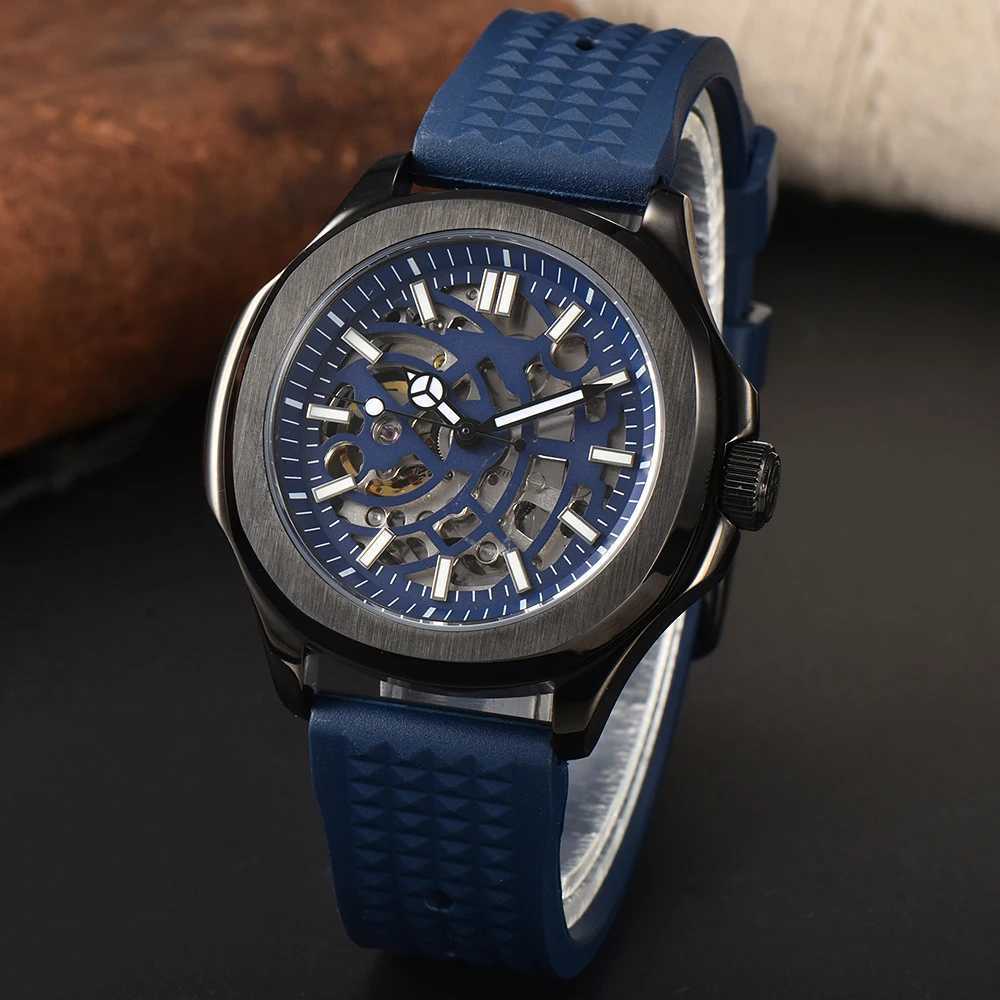 39.5mm NEW Fashion Hollow-out Skeleton Mens Wrist Black Watch Automatic Mechanical Waterproof Sapphire NH70 Movement 20mm strapX250107