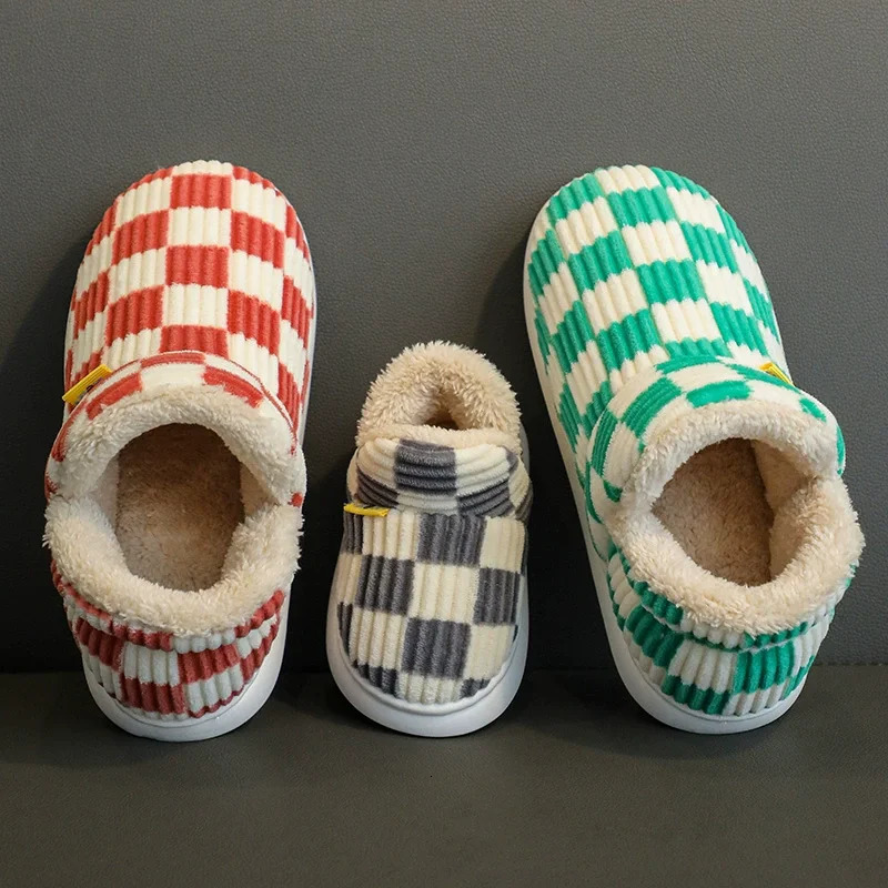 Winter Kids Baby Boys Girls Winter Slippers Checkered Non-Slip Home Indoors Shoes Fashion Warm Children Bedroom Shoes Slippers 250106