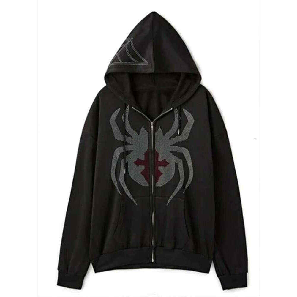 Fashion hoodie dark personality trendsetter hot diamond spider print loose hooded cardigan