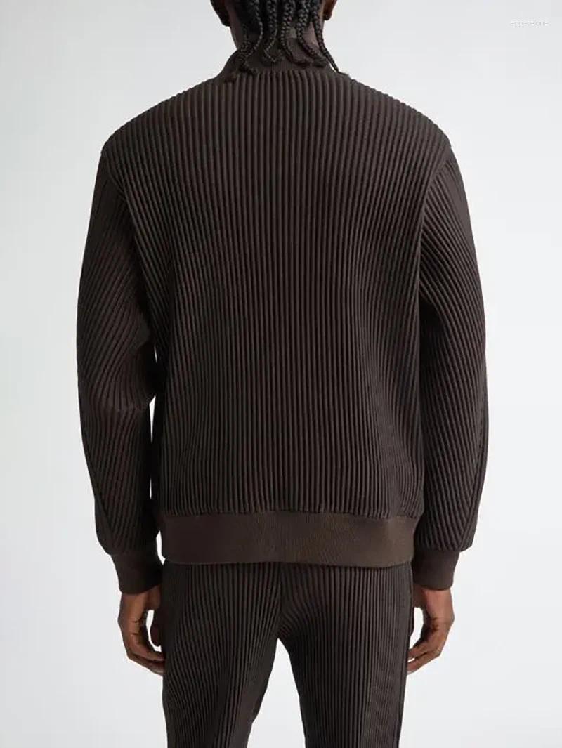 Mens Jackets Miyake Pleated Homme Plisse Single Breasted Cardigan Ribbed Jacket Men