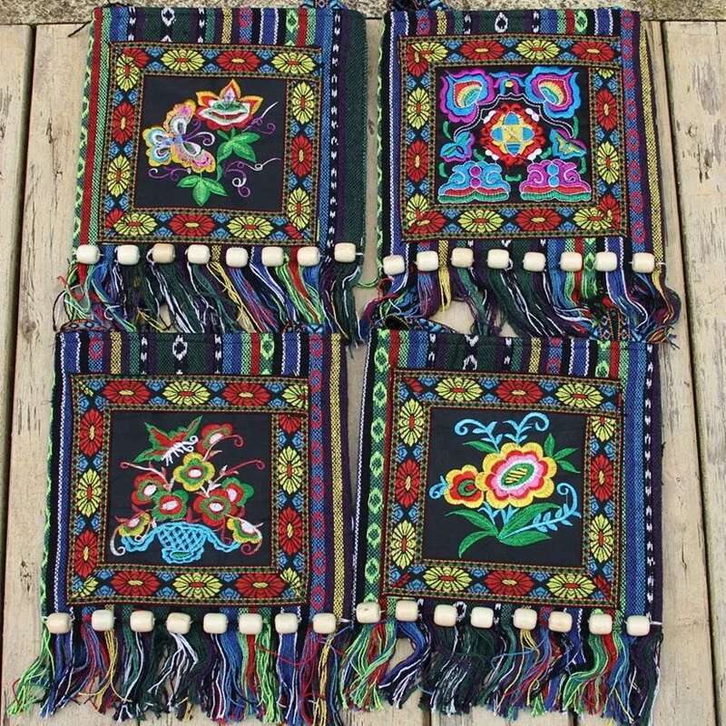 Lawaia Boho Crossbody Southeast Asia Bohemian Random Pattern En Tassels Embroidery Wood Bead Handmade Mans Bag