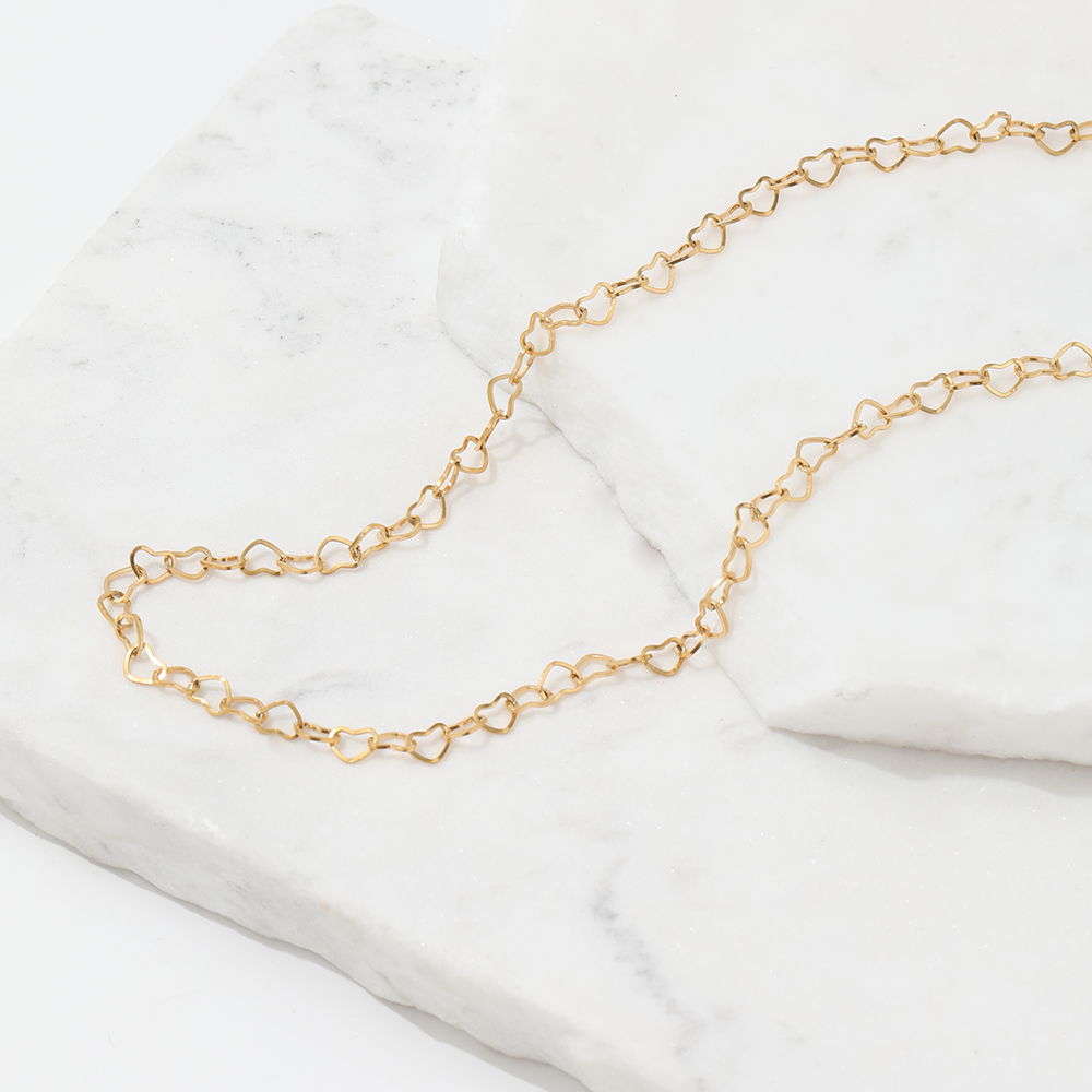 Designer Jewellery Chains 18K Gold Plated Hollow Heart Tennis High Quality Choker Necklace for Daily Wear Gift Textured Dainty Stainless Steel Accesso