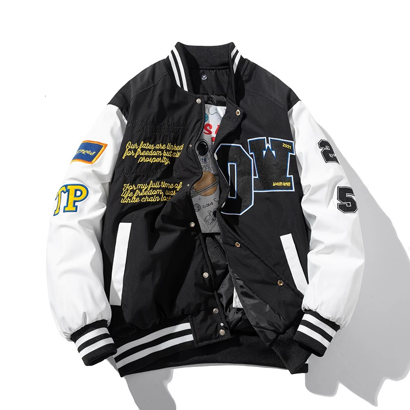 Varsity Jacket Men Women Winter y Baseball Hip Hop Letter Cartoon Anime Coat Hooded American Couple Windbreaker 250107