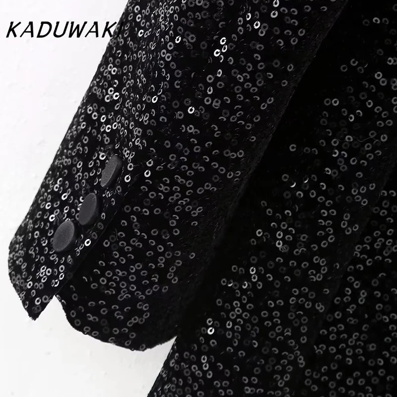 KADUWAKI Winter Shiny Loose Suit Coat Mini Skirt Sets Sequin Womens Fashion Suit Jacket Skirt Lady Streetwear Elegant Outerwear 250106
