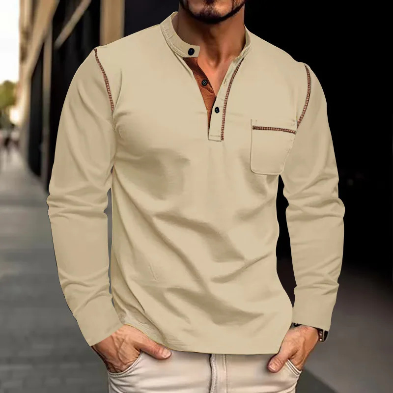 Mens Long-Sleeved Polo Shirt European and American Stand-up Collar Casual Foreign Trade Spring Summer 2024 241223