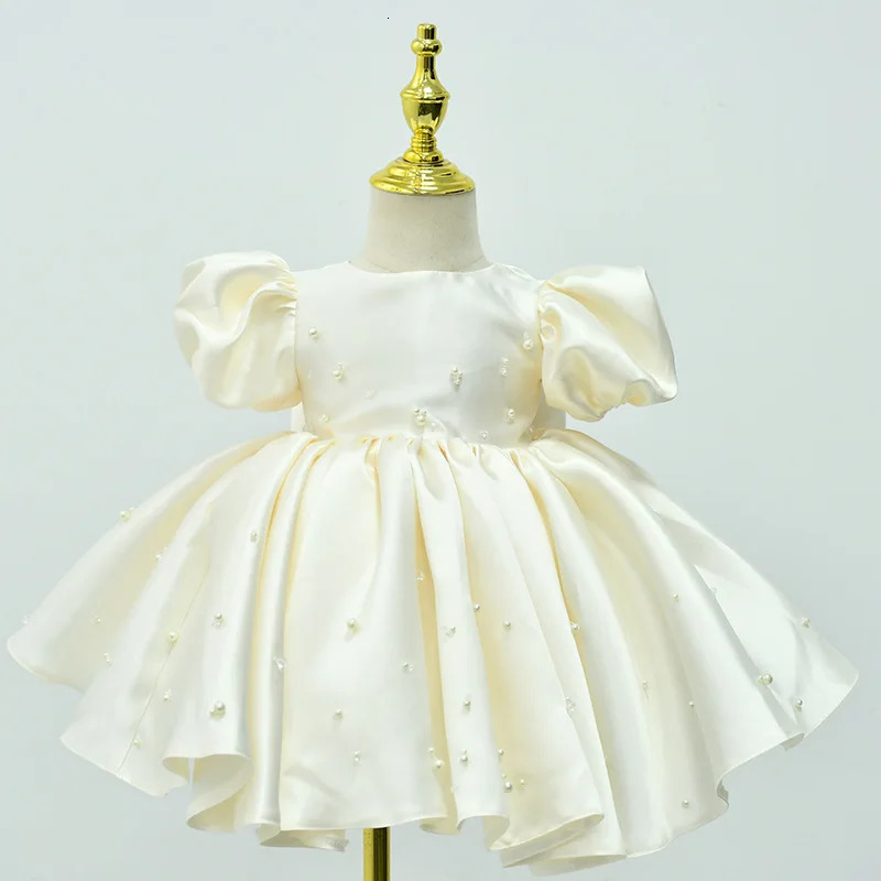 Birthday Dresses Girl 1 Year Kids Beading Elegant White Dress Toddlers Princess Flower Girl Ball Gown for Wedding Parties 250107