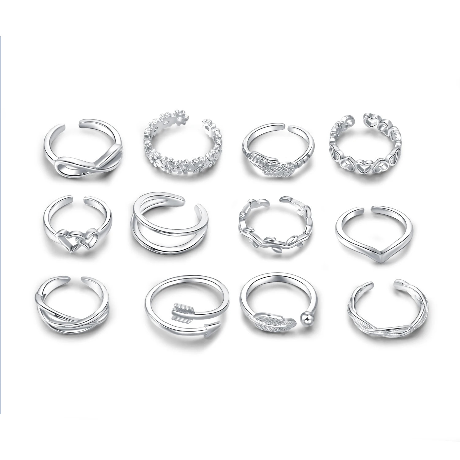 12PCS Beach Foot Jewelry Adjustable Toe Rings for Women Flower Band Open Tail Ring Women Set Gold Color 250107