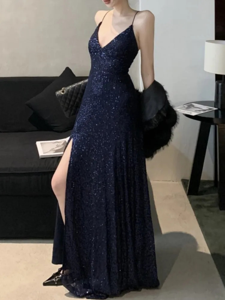 Womens Backless Sexy Split Midi Summer Dress Spaghetti Strap Slim Evening Party Prom Birthday Dresses Female Fashion Long Robe 250103