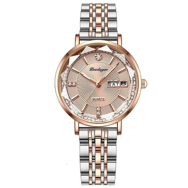 POEDAGAR Arrival Women Watch Fashion Diamond Dial Luminous Stainless Steel Ladies Quartz Watches Rose Gold 2023 241228