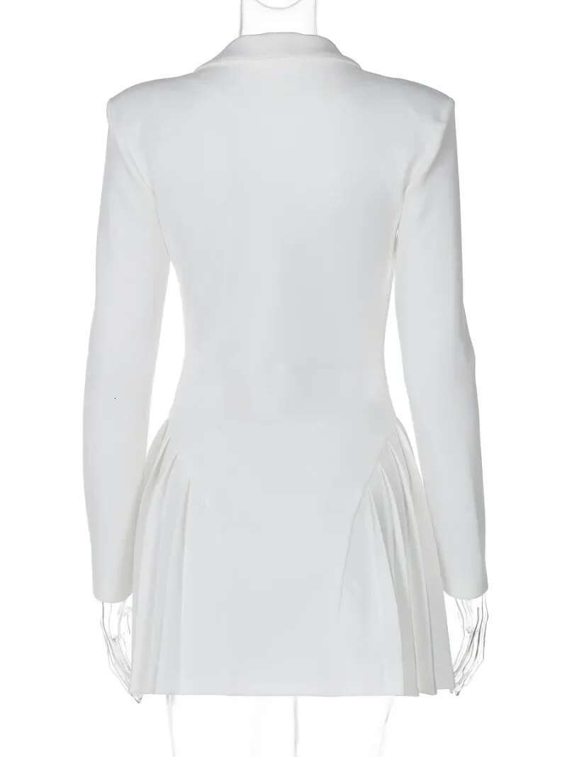 Woman Clothing Long Sleeve Single Breasted Ruffles Blazer Dress 2024 Autumn High Waist Tunics White Party Dresses Black Vestidos