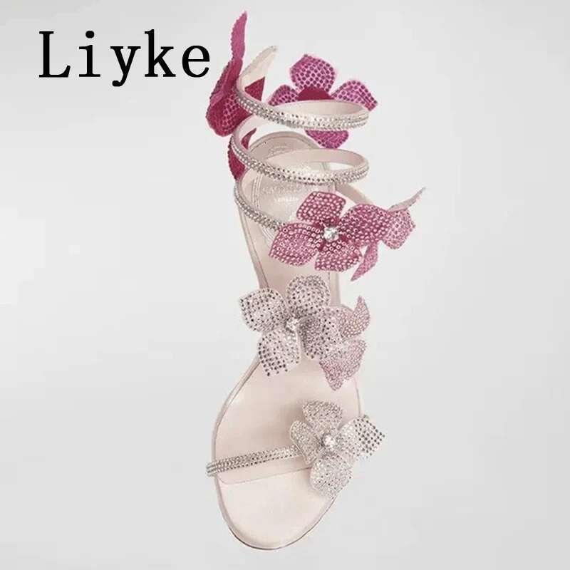 Liyke Summer Fashion Rhie Wer Ankle Strap Sandals Women Wedding Banquet Shoes Sexy Open Toe Pink High Heels Sandalias
