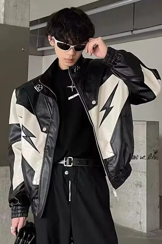 Y2k American Leather Jacket Hip Hop Jackets for Men Harajuku Fashion Pu Motorcycle Racing Suit Hiphop Trendy Coats 250107