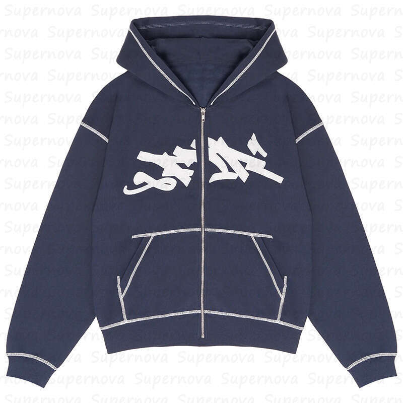 Hip hop new Gothic print hooded zipper hoodie casual men's loose suit