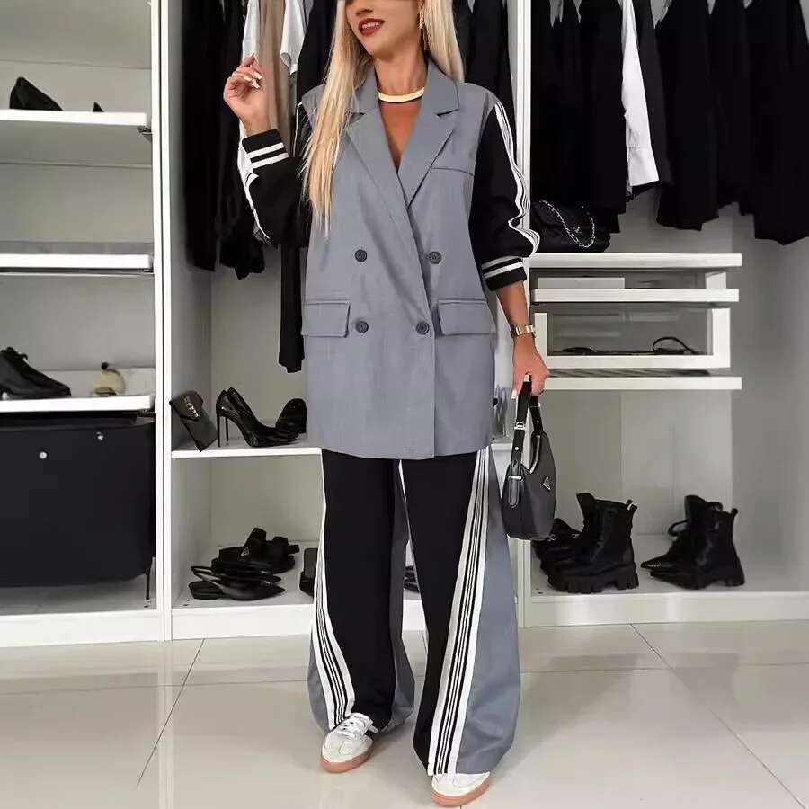 2024 Europe The United States Autumn And Winter New Long-Sleeved Ing Double-Breasted Casual Two-Piece Suit