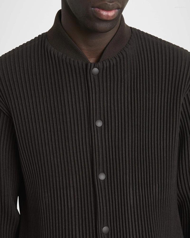 Mens Jackets Miyake Pleated Homme Plisse Single Breasted Cardigan Ribbed Jacket Men