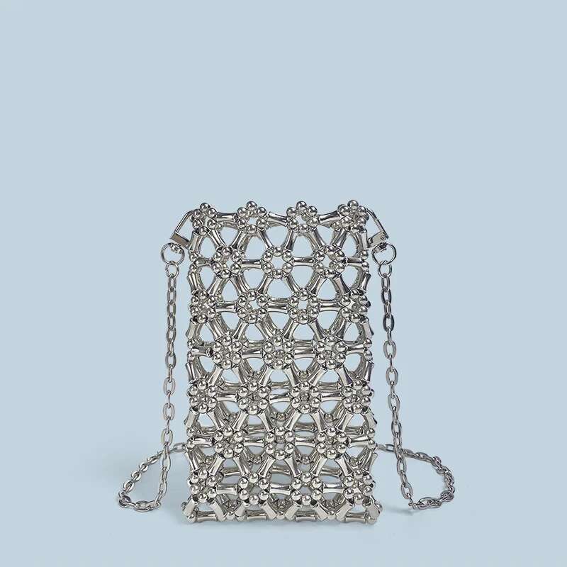 Bamboo Crossbody Small Capacity, Handmade Bead Hollow Weaving Finished Product, Vertical Phone Bag, New