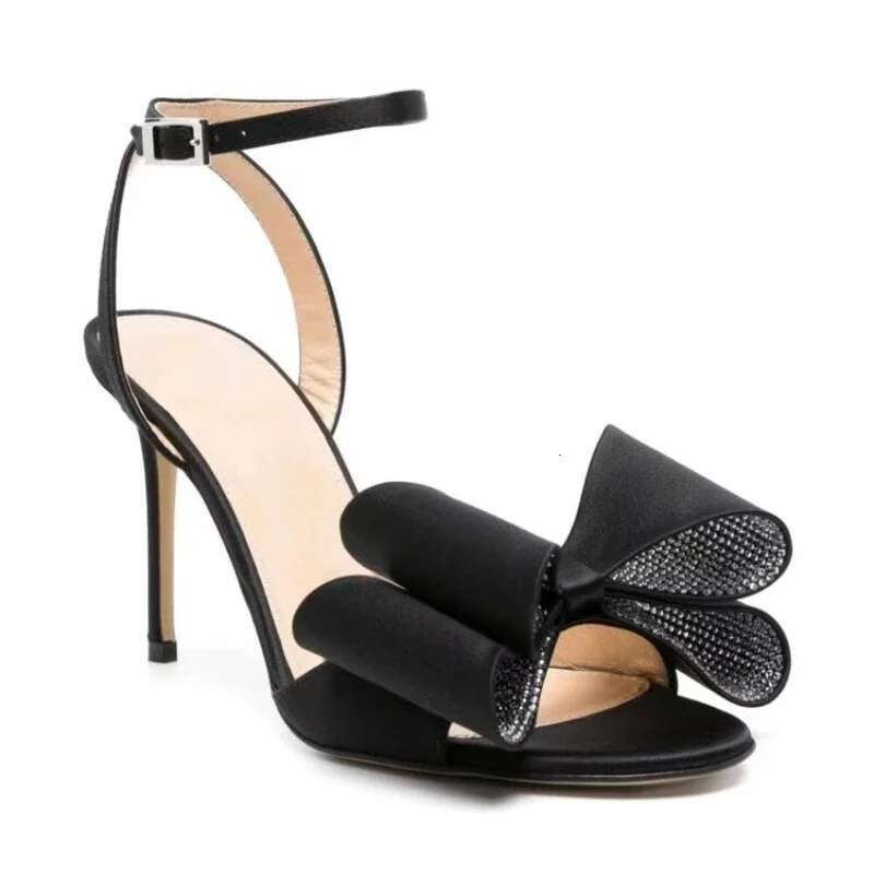 European And American Women's High-Heeled Pointed Bow Decoration Color Blocked Rhie Single Shoe Back Hollow Sandals