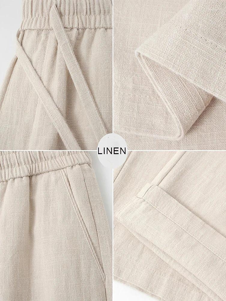 Men's Pants Straight Casual Cotton Linen Men Wide Leg Lightweight Baggy Sweatpants Male Ankle-Length Walking Trousers Work