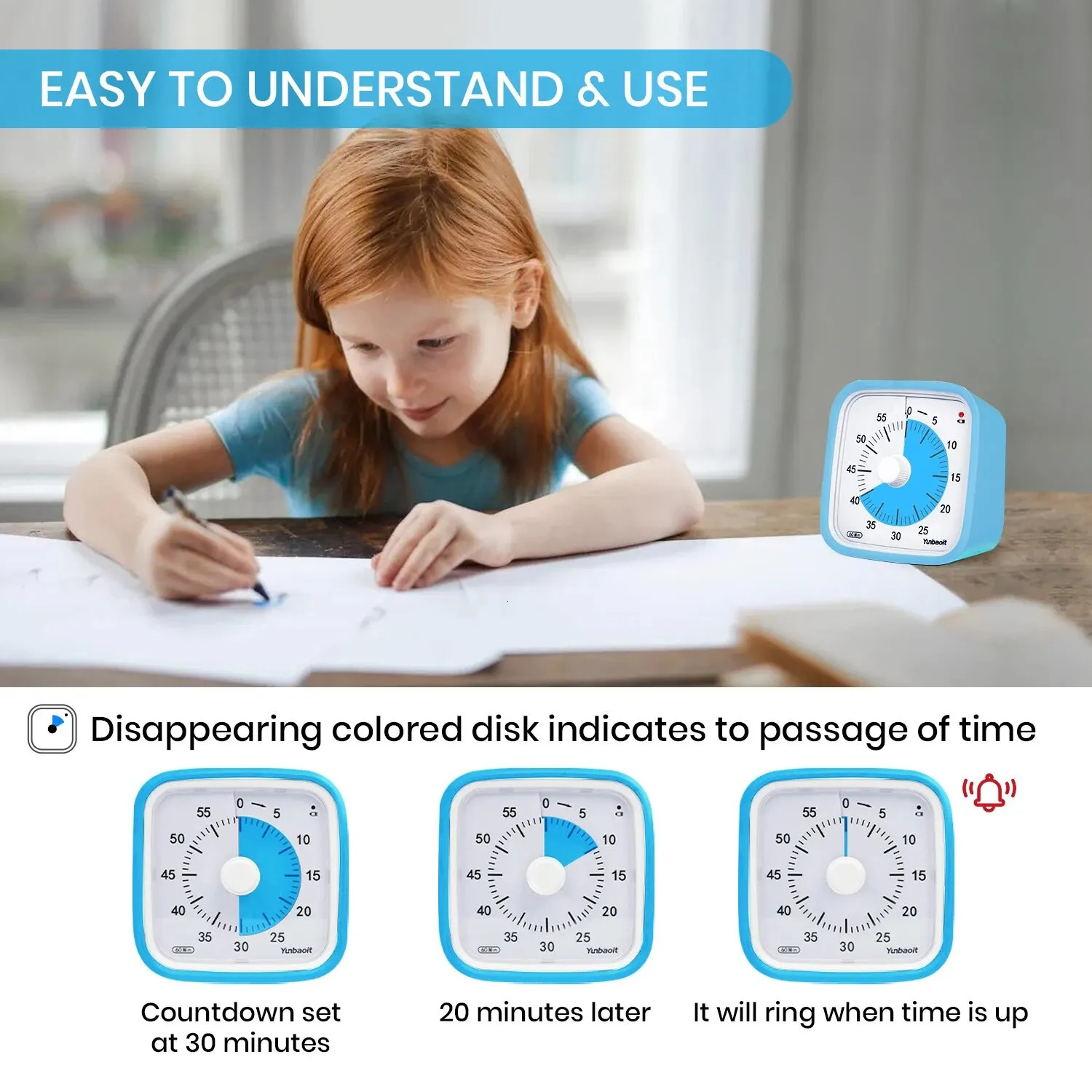 Yunbaoit Upgraded Visual Timer with Protective Case 60 Minute Silent Countdown Timer for Kids and Adults 250106