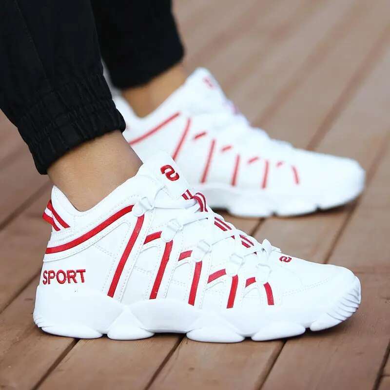 Large Size PU Leather Running Men's Whit e Sports Women Sport Shoes for Men Sneakers Red Bas ket Walk GME-0105