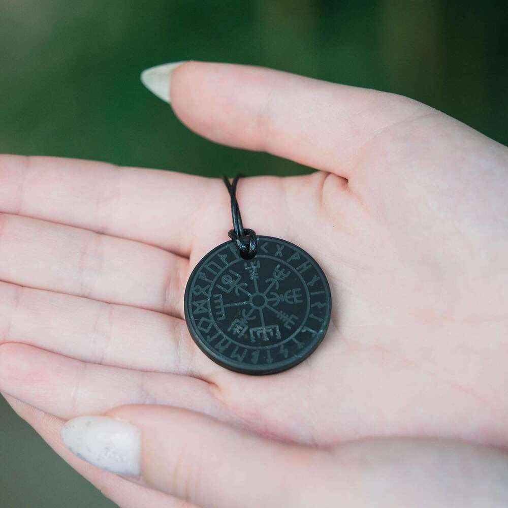 ge Shungite Round Shape Heag Spiritual Natural Black Crystal Jewelry Pendant | Sacred Symbol Talisman Amulet Necklace for Meditation