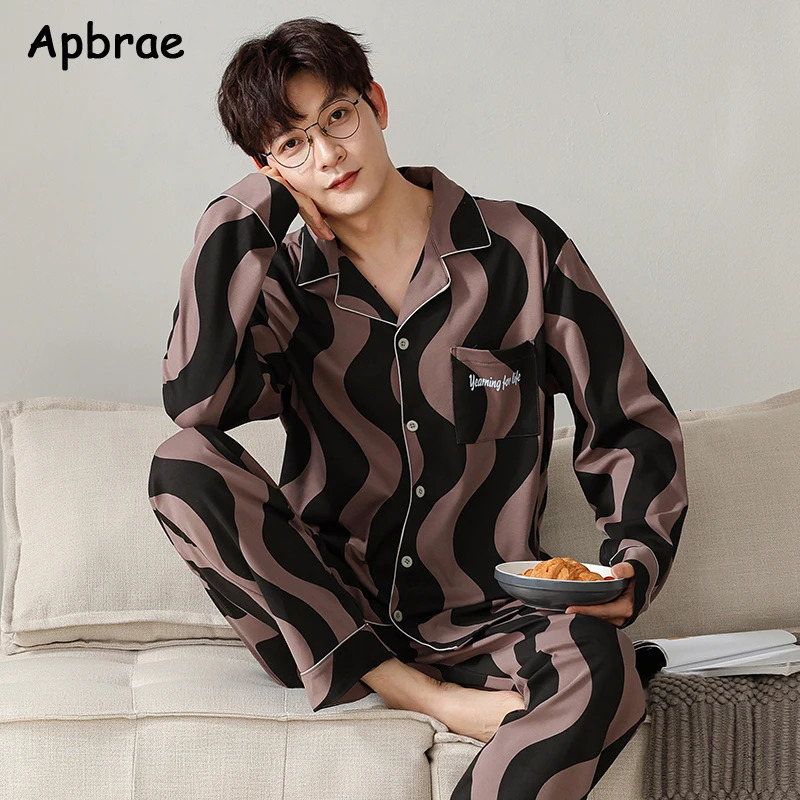 Autumn Winter Men Cotton Pajamas Long Sleeves Pants Pajama Plus Size L3XL Sleepwear Lapel Fashion Man Homewear 250103