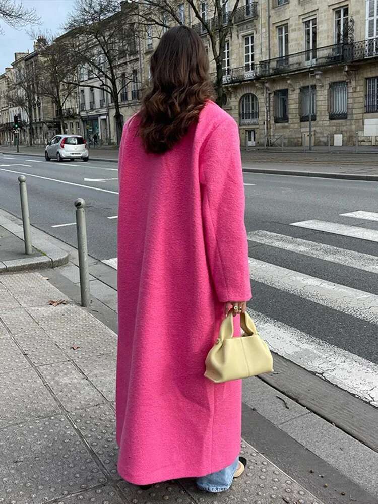 Lapel Woolen Coats Women Elegant Turn-Down Collar Jacket Female Winter Autumn Long Sleeve Street Lady Overcoats