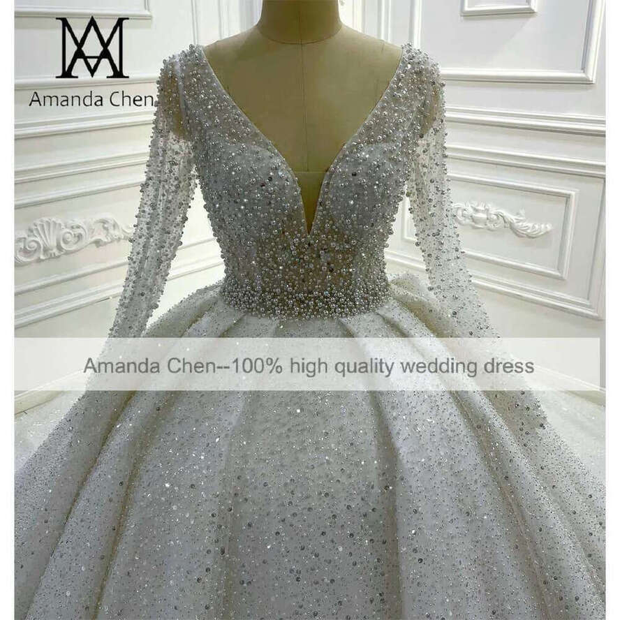 Pearls Sheer Glitter Wedding Dress