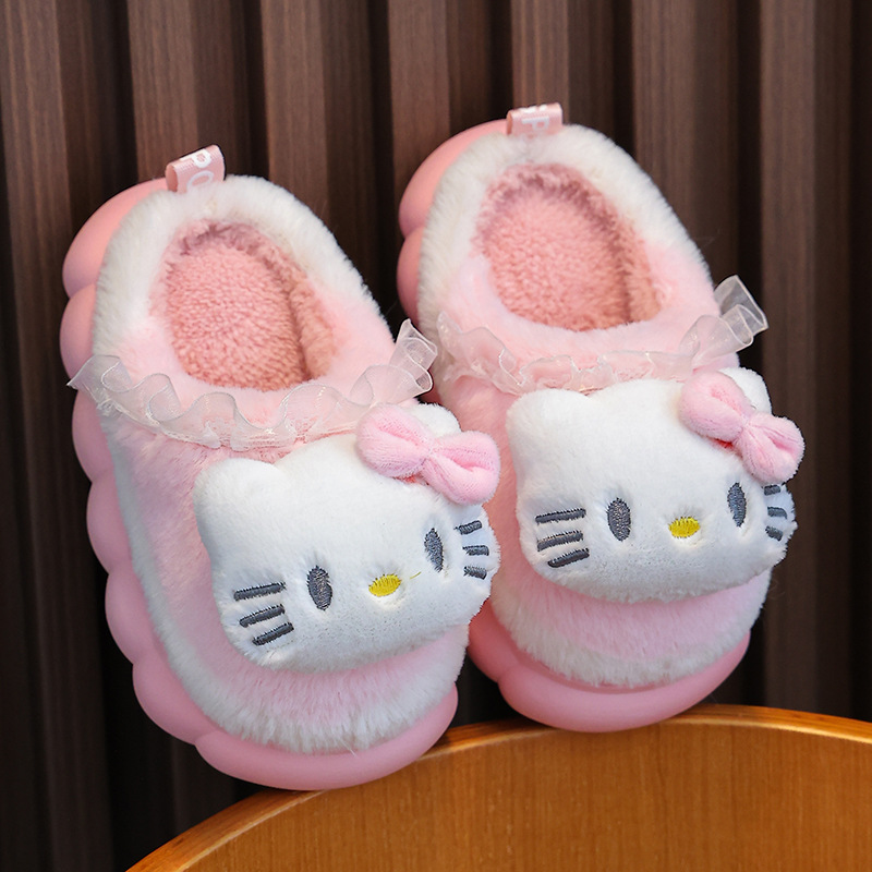 Toddler New Winter Cute Cartoon Non-slip Children's Plush Slippers Soft Sole Fluffy Kidsnest Kids Girls Youth Indoor Mule Warm Home Cotton Shoes  - view 3