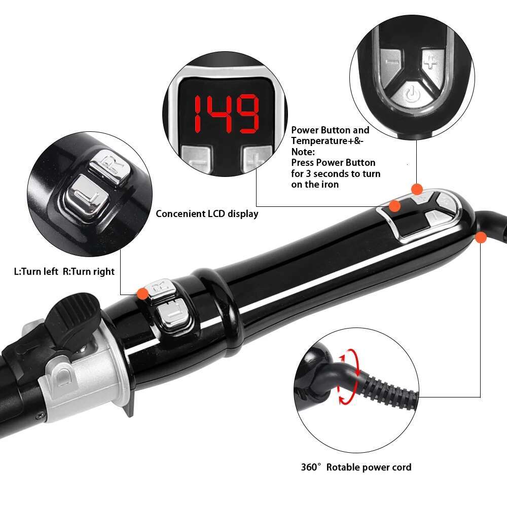 Automatic Curler 45w Ceramic Barrel Rotating Curg Iron for Long Lasting Big Waves and Damage Free Hair Styg